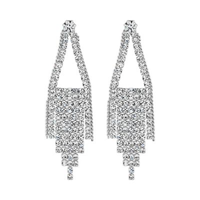 Silver crystal tassel chandelier earring